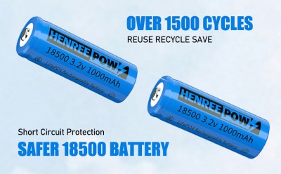 Henreepow 18500 Baterai Isi Ulang, 3.2V LifePo4 Lithium Phosphate Baterai 1000mAh Untuk Gar Luar Rua